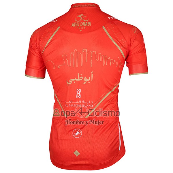 Abu Dhabi Tour Ropa Ciclismo Culotte Corto 2017 Hombre Mangas Cortas Naranja